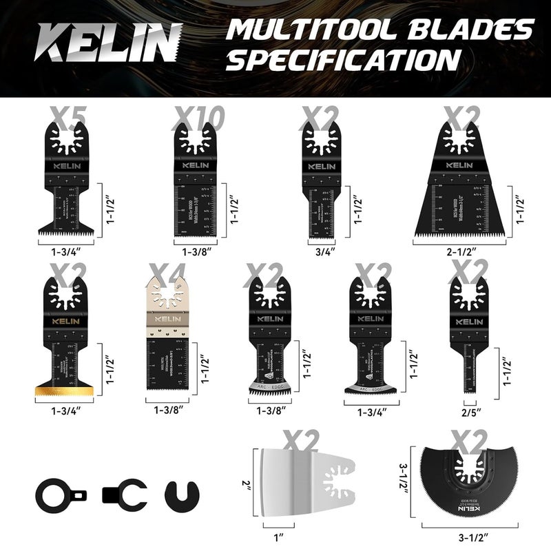 KELIN 120 PCS Multitool Blade Kits Cutting and Sandpaper Oscillating Tool Accessories Universal Oscillating Saw Blades, 11 Types Blades Compatible with Dewalt Bosch Dremel Milwaukee - Image 2